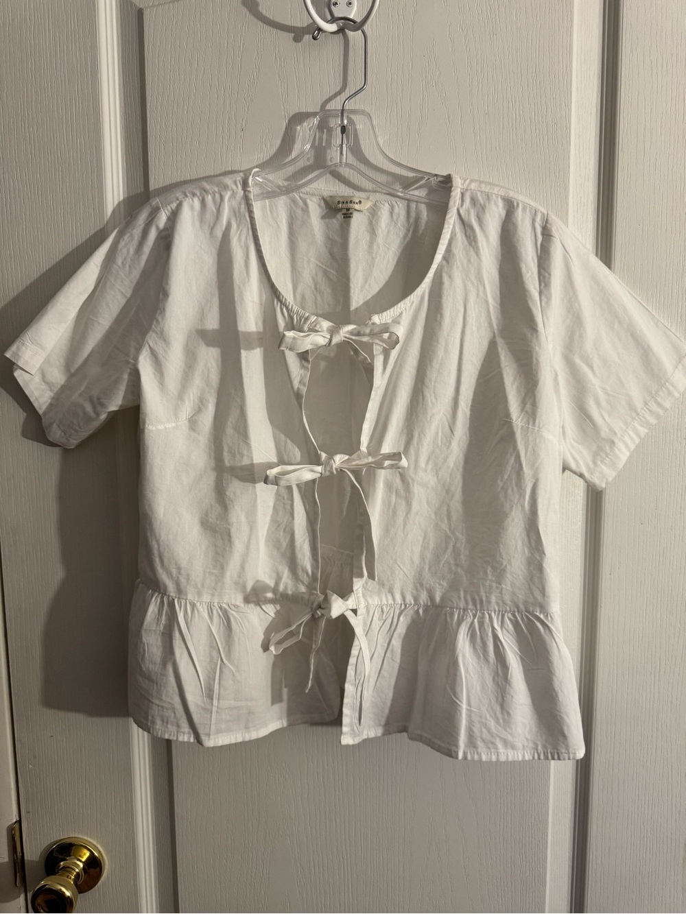 Women's White Tie-Front Peplum Blouse